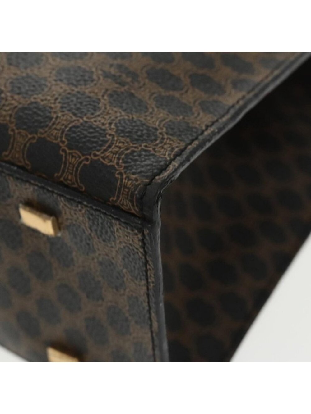 Authentic CELINE Macadam Canvas Shoulder Bag PVC Leather Black Gold - Picture 8 of 16